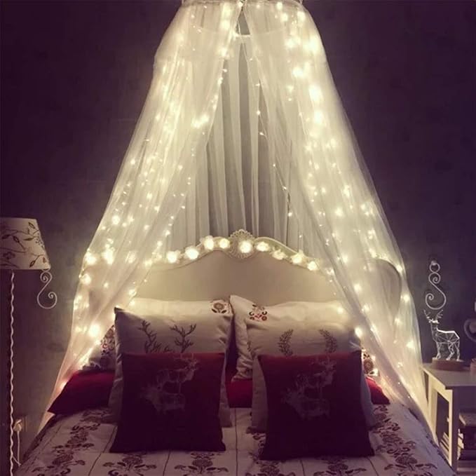 Bed Canopy with Lights,Mosquito Net Bed Canopy for Girls Canopy Bed Curtains Full Queen Size from Ceiling,Dome Mosquito Netting Bed Tent Twin Girls Princess Canopy King Bed Decor