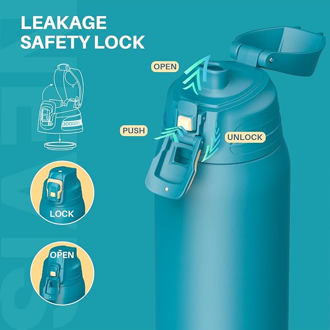 Insulated Sports Water Bottle, Stainless Steel Water Bottles with Locking Flip Top Lid, Insulated Bottle with Double-Wall Vacuum Insulation for Fitness and Outdoor Enthusiasts