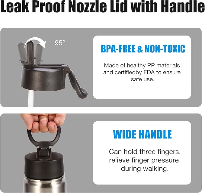 Volhoply 24oz Insulated Water Bottle With Straw Bulk 3 Pack,Metal Wide Mouth Water Bottles With Handle Lid Keep Cold,Reusable Double Wall Thermos,Powder Coated Sport Bottle For Holder(Silver,3 Count)