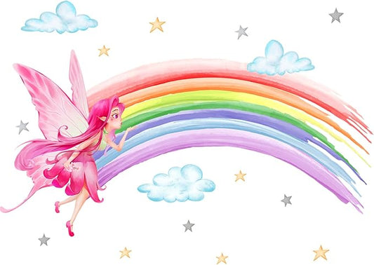 Rainbow & Fairy Wall Decals - 2 Sheets, 30x90cm Each, Perfect for Kids' Room Decor