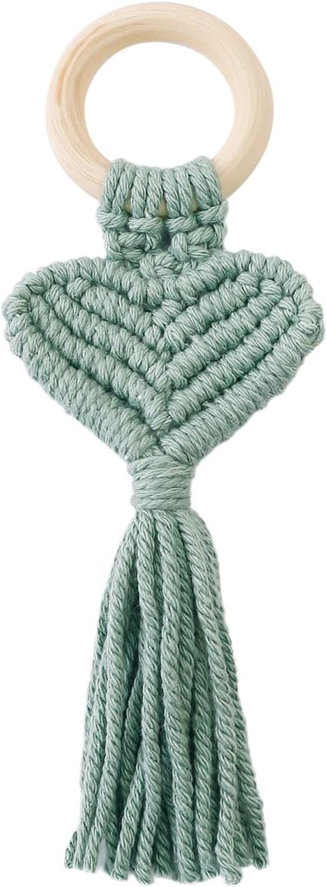 Hanging Handmade Weaving Love Pendant Car Ornament Modern Home Decoration Accessories Hanging Pendant for Bedroom Nursery Room (Green)