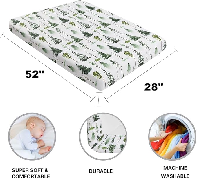 4 Pack Woodland Forest Animals Wood Neutral Unisex Fitted Baby Crib Sheets Set for Baby Boys or Girls (Raccoon, 52 * 28)