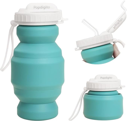Collapsible Water Bottles,BPA-Free Leak-Proof Silicone Foldable Water Bottle Cup 20.6oz,Durable Lightweight Bottle for Gym Travel Camping Hiking Running (Type2 green little 320ml)