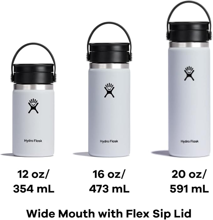 Hydro Flask Stainless Steel Wide Mouth Bottle with Flex Sip Lid and Double-Wall Vacuum Insulation for Coffee, Tea and Drinks