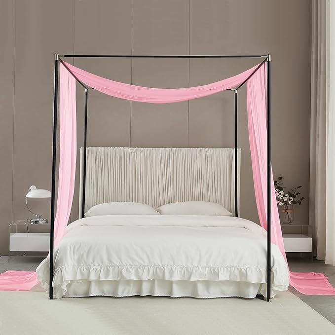 Akiky Bed Canopy for Girls Pink Sheer Canopy Bed Curtains Sheer Scarf Valance 1 Canopy Panel Full Queen Size Bed Scarf Drapes Bed décor