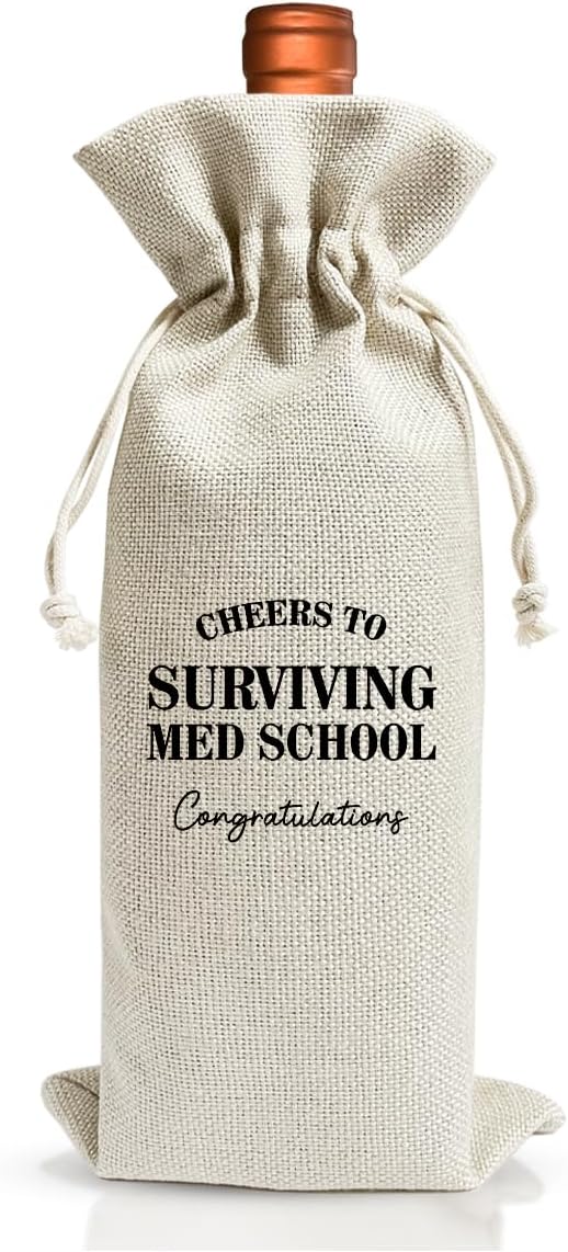 Med School Graduation Gift Wine Bag For Her Him Girl Women, Nurse Doctor Pharmacist Dentist Graduation Gift, Party Gift Decoration, Nurse Day Week Gift, Cotton Linen Wine Gift Bag With Drawstring