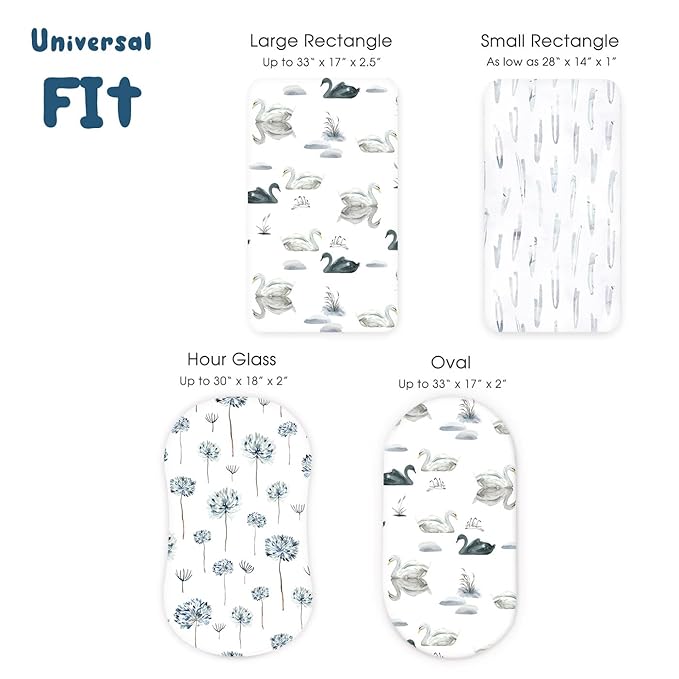 GRSSDER Stretchy Ultra Soft Bassinet Fitted Sheets 3 Pack, Universal Fitted for Bassinets Baby Cradle Moses Basket Oval Rectangle Mattress Safe and Snug, Pretty Bassinet Sheet for Baby, Navy Blue