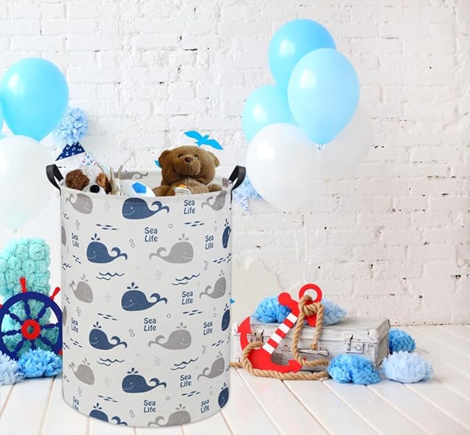 Whale Kids Laundry Basket Baby Hamper Whale Toy Storage Bin for Boys Room Decor Baby Nursery Hamper Gift Baskets for Bedroom Bathroom(Whale)