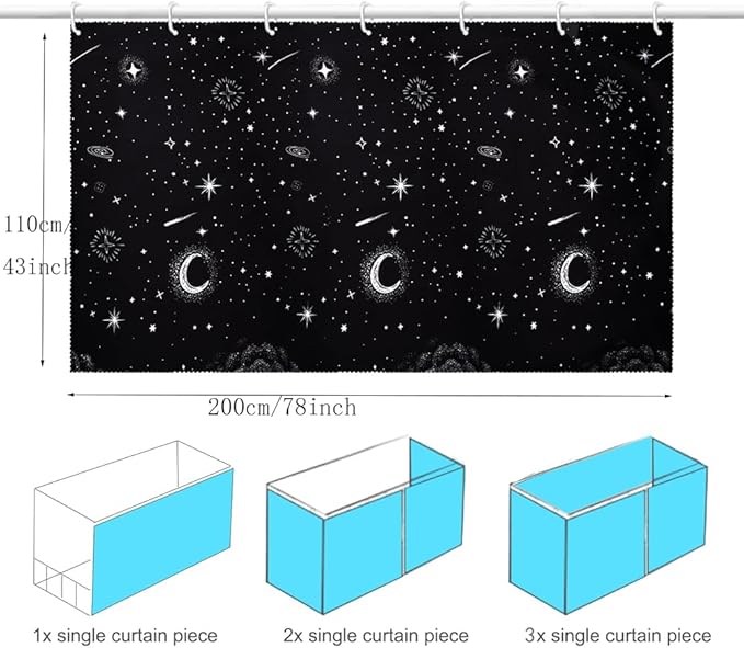 HAOZAIKEJI Student Bunk Bed Curtains Dormitory Blackout Bed Drapes for Loft Bed Milky Way Moon Curtain for Bed Frame Dustproof Decorative Shading Canopy for Bottom Bunk Bed