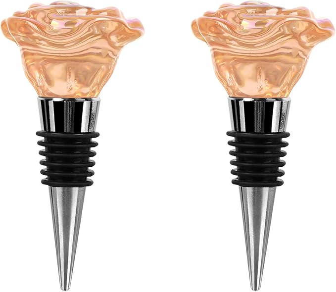 SHIDOW Rose Wine Bottle Stopper, Wine Bottle Stopper Rose Gold, Holiday Party, Wedding Birthday Party Decor Wine Stoppers Wine Lovers Funny Gifts, Wedding Bridal Shower Supplies (2 Pcs, Rose Gold)