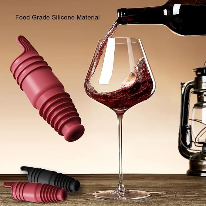 Silicone Wine Stopper Reusable Wine Bottle Stopper, 8Pcs Champagne Stoppers for Bottles, Food Grade Rubber Wine Stoppers for Wine Bottles (Red)