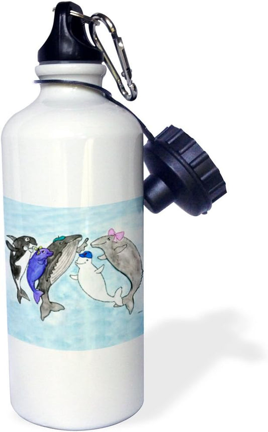 3dRose "The Whale Tail Gang" Sports Water Bottle, 21 oz, White