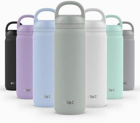 Ello Cooper Twist 22oz Stainless Steel Water Bottle with Chug Lid | Leak Proof Double Walled and Vacuum Insulated | Fits Car Cupholder | Built in Carry Loop | Dishwasher Safe | Sage