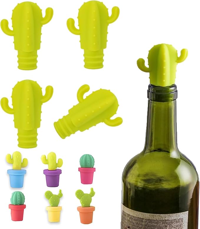 Cactus Silicone Wine Bottle Stoppers,Cute Wine Accessories, Reusable Wine Beverage Corks, for Gifts, Bar, Holiday Party, Wedding (10, M)