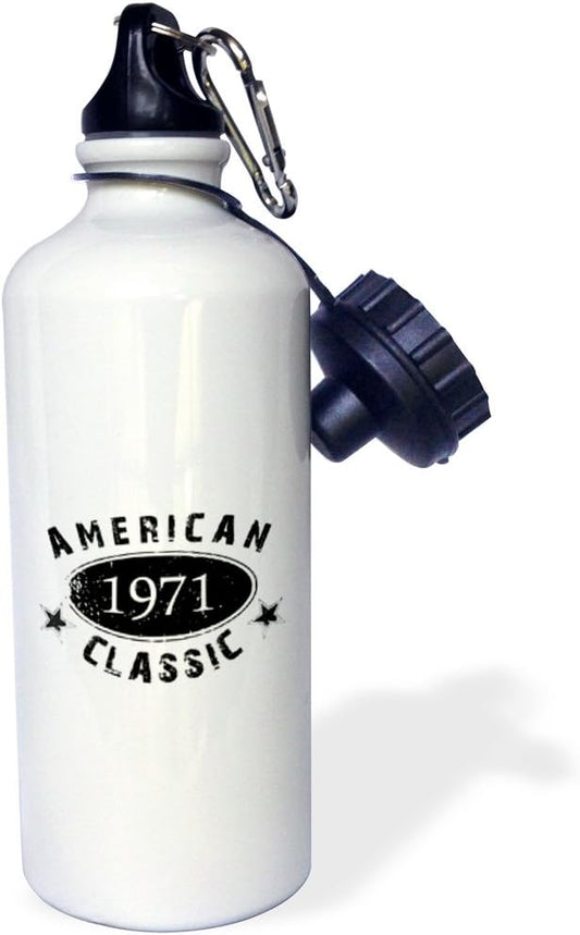 3dRose "1971 American Classic-Personalized Birth Year Birthday gift-black grunge vintage look-funny" Sports Water Bottle, 21 oz, White