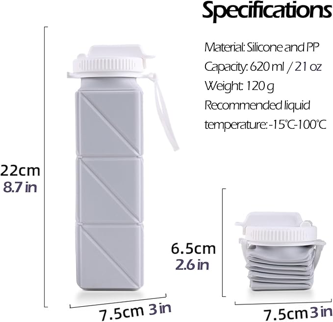 Collapsible Water Bottle, Silicone Foldable Water Bottles For Travel, Easy-To-Carry Design And Compact Size, BPA Free, 20 oz (3PC, 3 Colors (Cuboid))