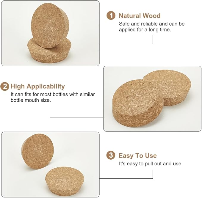 BENECREAT 2pcs Cork Stoppers, Tapered Wine Cork Plug Bottle Cork Stoppers, Replacement Corks for Wines, Decorative Bottles, Jars, Arts, DIY Crafts, 4x3.3inch