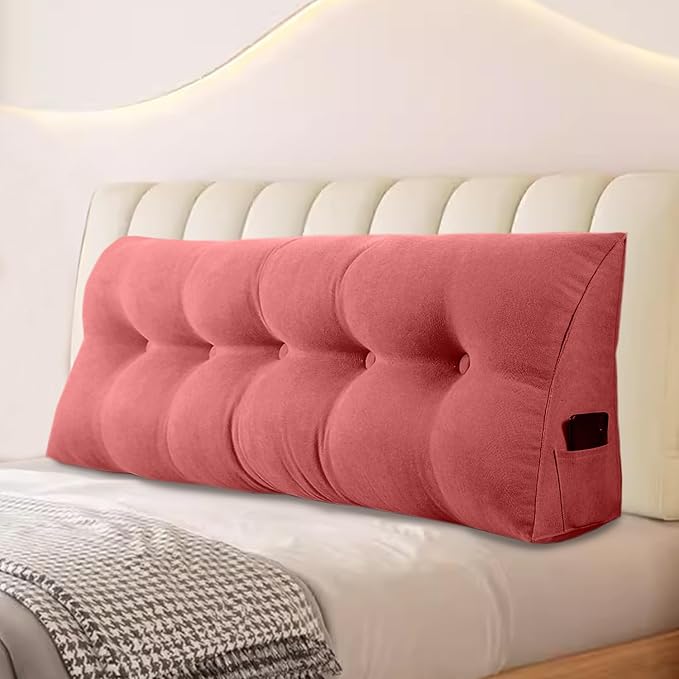 Large Triangular Headboard Pillows Long Backrest Positioning Support Bolster Cushion for Daybed Fluffy Quality Plush Body Wedge Pillow with Removable Cover(Wine Red -24x8x20in)