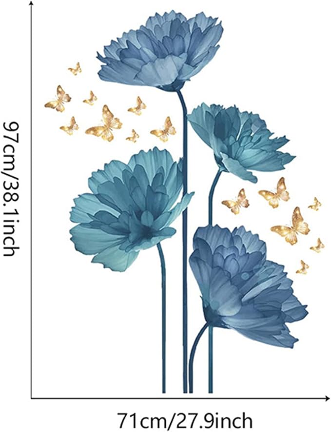 Waterproof Removable Vinyl Flowers Butterfly Wall Decal Wall Sticker Decorations Nursery Kidsroom School Classroom Livingroom Bedroom Bathroom Blue