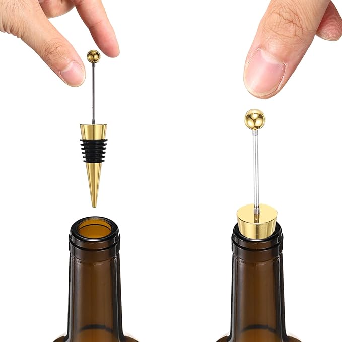 uxcell 10 Pcs Bead Wine Bottle Corks, Wine Stopper Cork, Wine Stopper, Reusable Wine Bottle Corks Sealing Plug Bottle for Beverage Holiday Party Bar,Gold/Black
