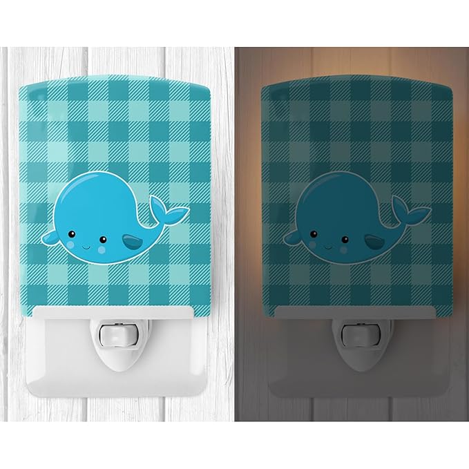 Caroline's Treasures BB8890CNL Nautical Whale #2 Ceramic Night Light Compact, UL-Certified, Ideal for Bedroom, Bathroom, Nursery, Hallway, Kitchen, 6x4x3, Multicolor