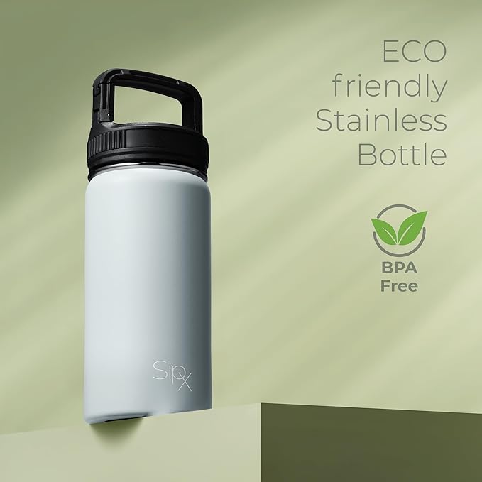 SipX™ Triple-Insulated Stainless Steel Water Bottle 18oz. With 3 Lids, BPA-Free Reusable Insulated Water Bottle Keeps Cold 24 Hours, Metal Water Bottle Made Of Sustainable Material For Hiking & Biking