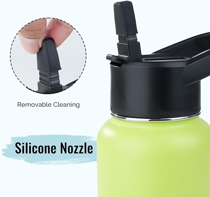 Stainless Steel Water bottle with Straw & Wide Mouth Lid, Wide Rotating Handle, 40oz Double Wall Vacuum Insulated Water Bottle Leak Proof, BPA Free, Keep Cold and Hot, 40oz, Green Gradient