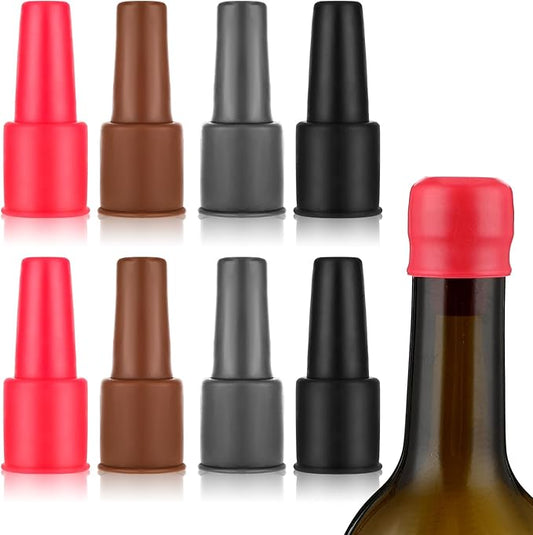 8 Pcs Silicone Wine Stopper Bottle Corks, Reusable Rubber Wine Bottle Corks, Double Sealed Wine Bottle Stoppers for Glass Bottles, Sparkling Wine Stopper for Wine Beer Keeping Fresh