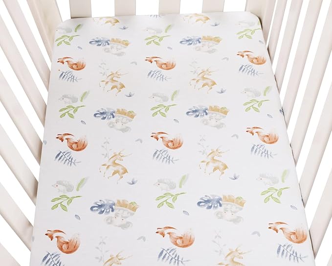 Bassinet Sheets Compatible with UPPAbaby Bassinet, 2 Pack Fitted Sheets, 100% Jersey Knit Cotton 190GSM, Ultra Soft Breathable, Fox Deer and Elephant