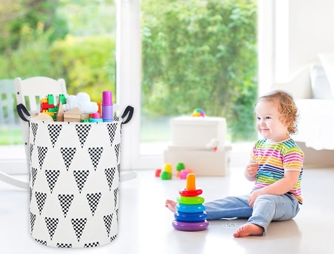 Kids Laundry Hamper,Canvas Laundry Basket Collapsible Boys Storage Baskets for Home,Office,Toy Organizer,Home Decor(Triangle flag)