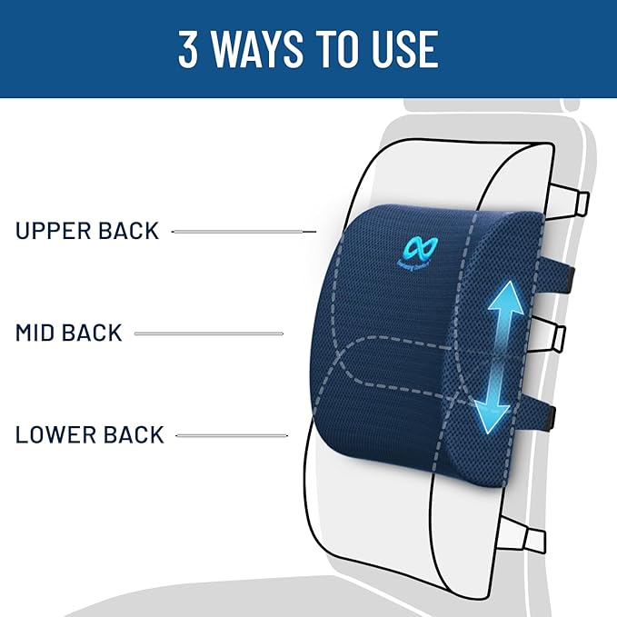 Everlasting Comfort Lumbar Support Pillow for Office Chair - Memory Foam Back Cushion for Chair, Car, Couch - Lumbar Pillow Promotes Better Posture, Back Pain Relief - Ideal for Gaming and Desk Chairs