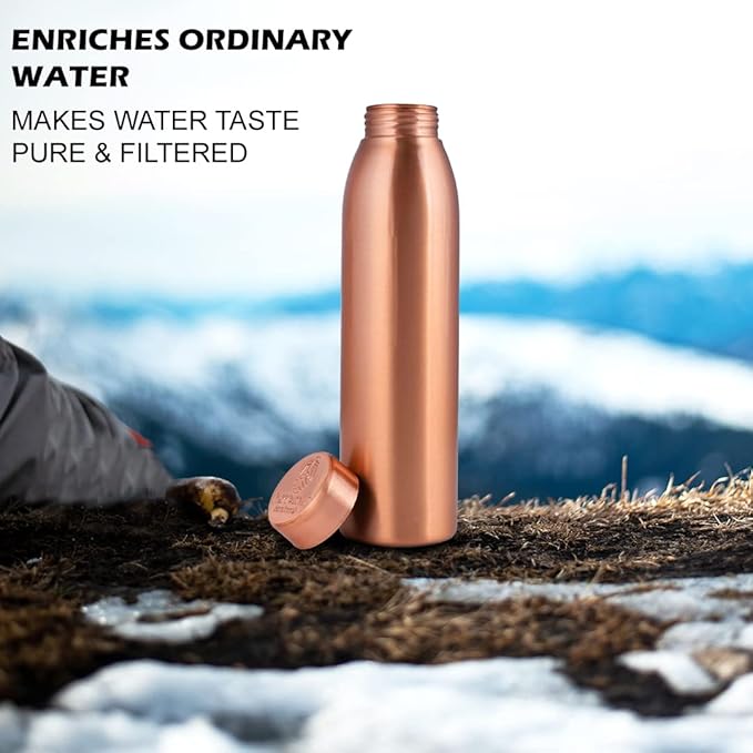 Copper Water Bottle 1L - Gift Box of 3, Plain, an Ayurvedic vessel made from pure copper - helps you drink more water, with many health benefits