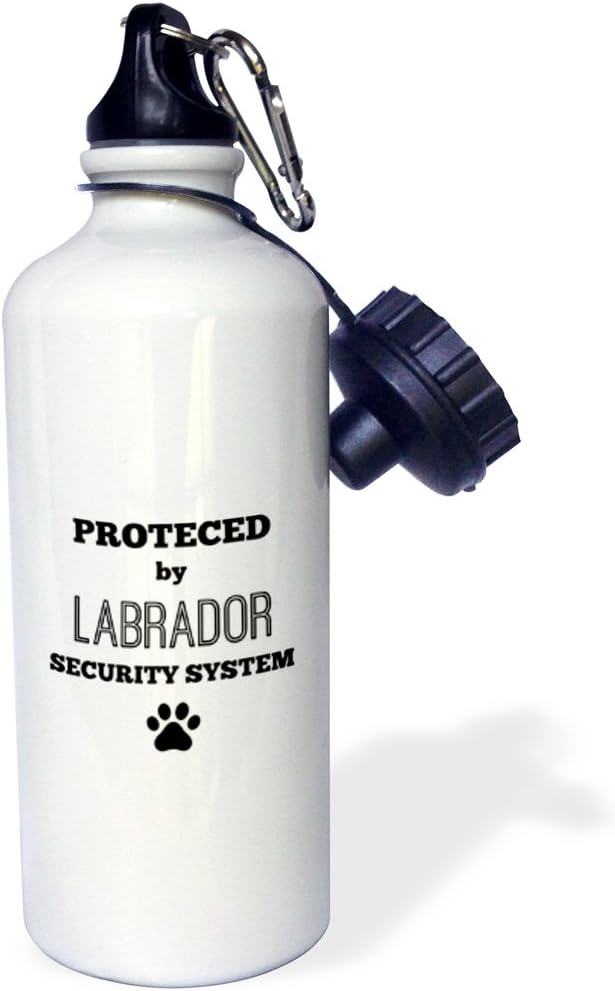 3dRose "Protected by labrador security system" Sports Water Bottle, 21 oz, White