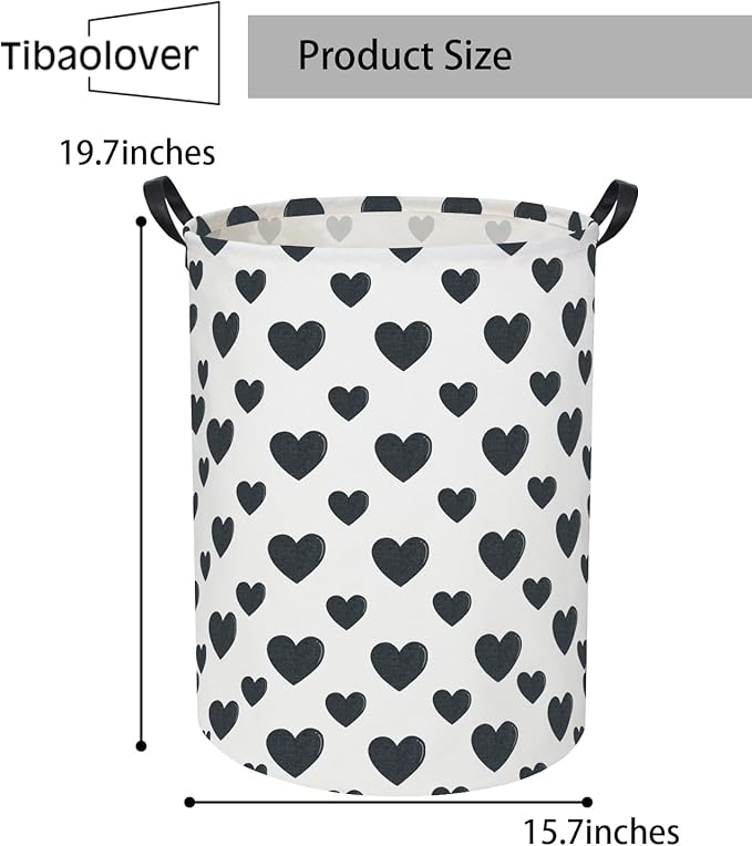 Black Heart Kids Laundry Basket Baby Hamper Black Heart Toy Storage Bin for Boys Room Decor Baby Nursery Hamper Gift Baskets for Bedroom Bathroom(Black Heart)