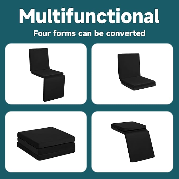 HOMBYS 3-in-1 Recliner Seat Cushion with Lumbar Support Pillow & Footrest, Multi-Functional Adjustable Height 2" to 6" for You to Choose, Non-Slip Memory Foam Chair Cushion for Elderly, Black