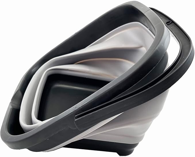 SAMMART 10L (2.6 gallon) Collapsible Rectangular Handy Bucket (Alloy Grey + Crystal Blue (Set of 2))