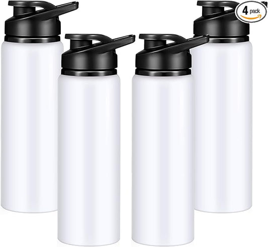 CHENGU 4 Pcs Aluminum Water Bottle 24oz Aluminum Reusable Bottles Lightweight Snap Lid Sports Water Bottle Multipack Easy Carry Leak Proof Travel Bottle for Gym Camping Hiking Outdoor Fishing (White)