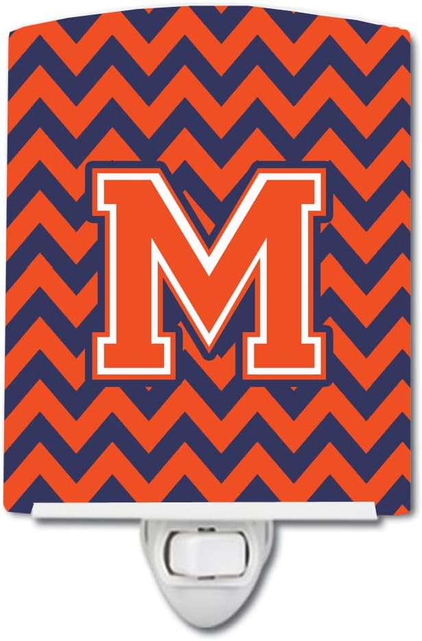 Caroline's Treasures CJ1042-MCNL Letter M Chevron Orange and Blue Ceramic Night Light Compact, UL-Certified, Ideal for Bedroom, Bathroom, Nursery, Hallway, Kitchen, 6x4x3, Multicolor