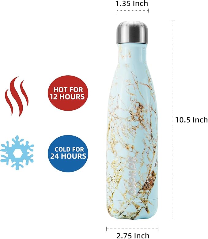 BJPKPK Insulated Water Bottles -17oz/500ml -Stainless Steel Water Bottles,Sports Water Bottles Keep Cold for 24 Hours and Hot for 12 Hours,Marble Amber