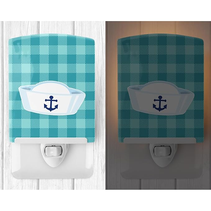 Caroline's Treasures BB8893CNL Nautical Navy Hat Ceramic Night Light Compact, UL-Certified, Ideal for Bedroom, Bathroom, Nursery, Hallway, Kitchen, 6x4x3, Multicolor