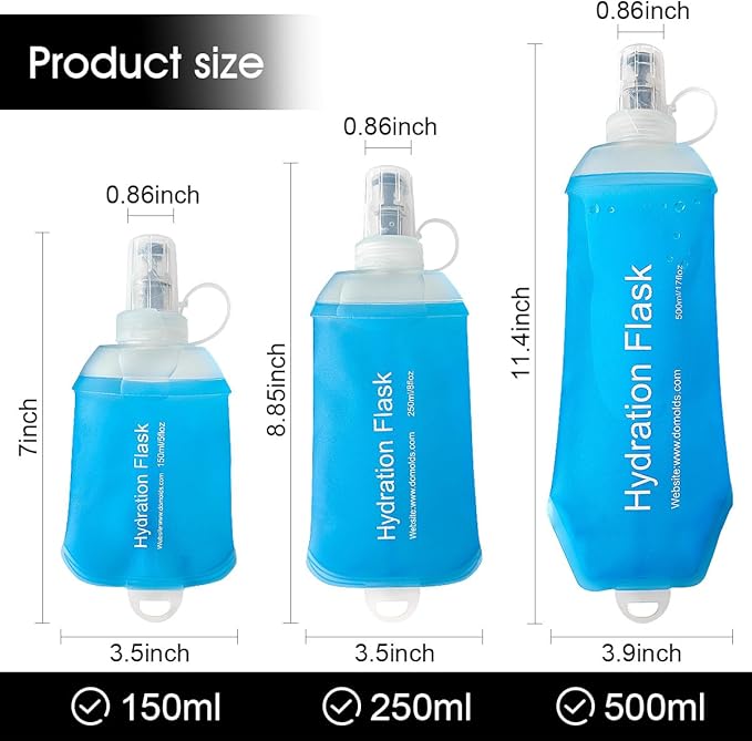 250ml Soft Flask, TPU Collapsible Soft Water Bottle for Hydration Pack, Running Vest, Folding Water Bottle for Hiking Cycling Climbing-1Pcs, Blue