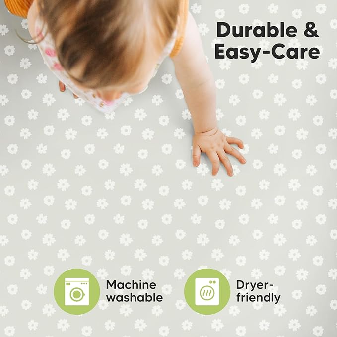 Pack and Play Sheets Fitted, 2-Pack Mini Crib Sheets - Pack N Play Sheets, Organic Fitted Crib Sheet for Pack and Play Mattress, Playard Baby Crib Sheets, Crib Sheets Neutral for Boys, Girls (Meadow)