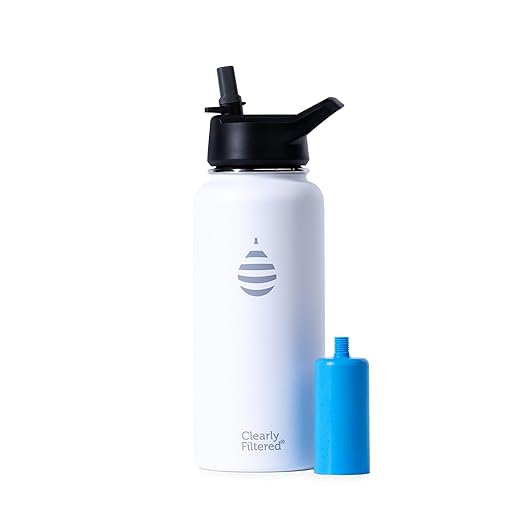 Clearly Filtered 32oz Water Bottle/Targets 220+ Contaminants/Double-Wall Insulated Stainless Steel Filtered Water Bottle BPA/BPS-Free Phthalate-Free Filters Fluoride Lead Chlorine (White)