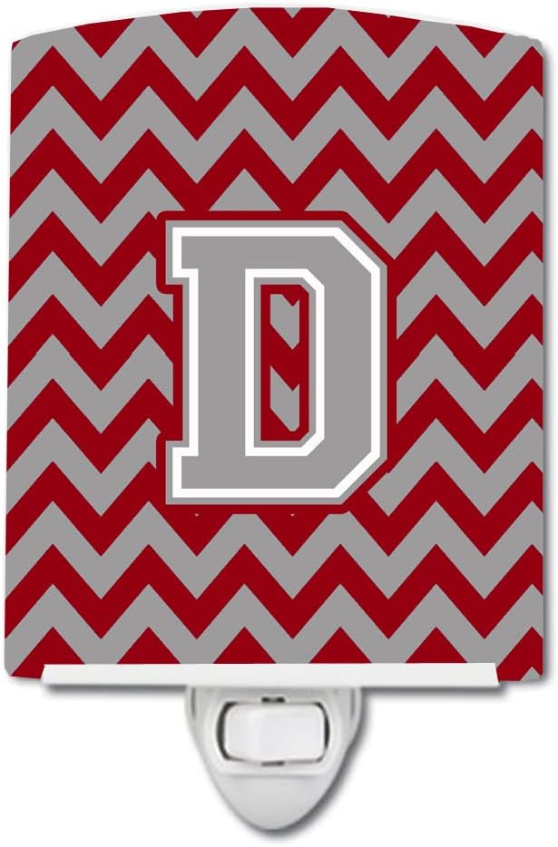 Caroline's Treasures CJ1043-DCNL Letter D Chevron Crimson and Grey Ceramic Night Light Compact, UL-Certified, Ideal for Bedroom, Bathroom, Nursery, Hallway, Kitchen, 6x4x3, Multicolor