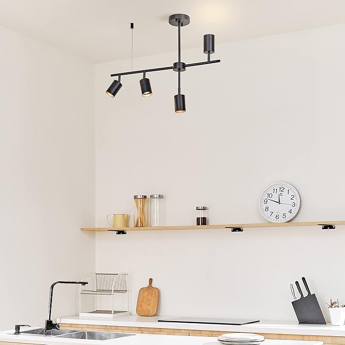 Globe Electric 64000048 4-Light Adjustable Height Geometrical Track Lighting, Matte Black, Ceiling Light, Track Light Heads, Pivot Shades, Track Lighting Kit, 4 Bulb Kitchen Light, GU10 Socket