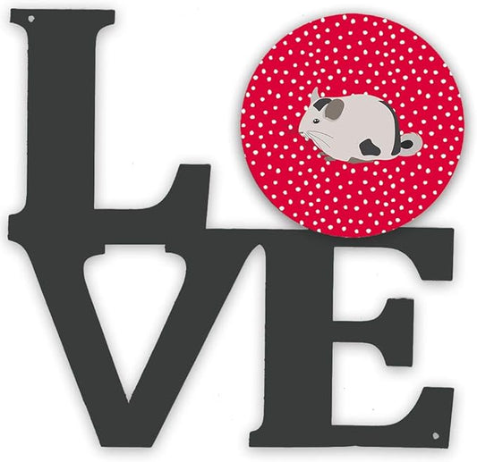 Caroline's Treasures CK5423WALV Mosaic Chinchilla Love Metal Wall Artwork LOVE, Red Indoor Outdoor Art Decor Patio, Bathroom, Kitchen Colorful Aluminum and Black Steel Sculpture