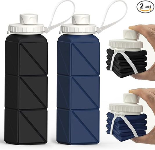 Collapsible Water Bottles, Silicone Foldable Portable Water Bottle 610ml, Lightweight Reusable Leakproof for Travel Camping Hiking Cycling Yoga Sports Outdoor