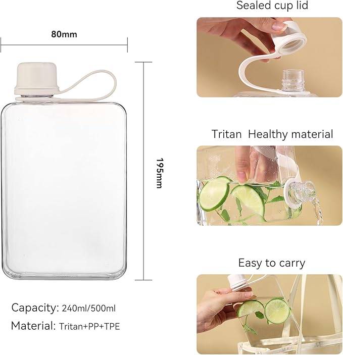MoChic Flat Water Bottle Portable Slim Water Bottle Design BPA Free Wallet Water Bottle Can be Put into Small Pockets, Makeup Bags and Handbags, Suitable for Travel, Work and Outdoor Sports 17oz(pink)