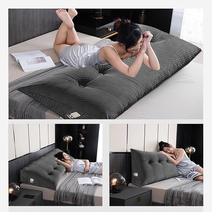 Gradient Velvet Triangular Wedge Pillow, Removable Cover Headboard Pillow for Daybed, Backrest Positioning Support Pillow Cushion Resting Reading Relaxing (Beige, California King(71*20*8in))