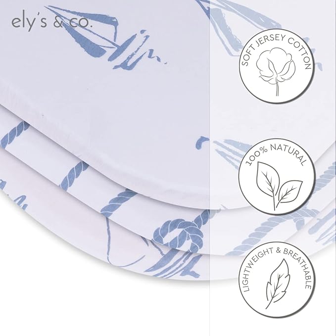 Ely's & Co. Bassinet Sheet 100% Jersey Cotton 2 Pack (Blue Nautical Print)